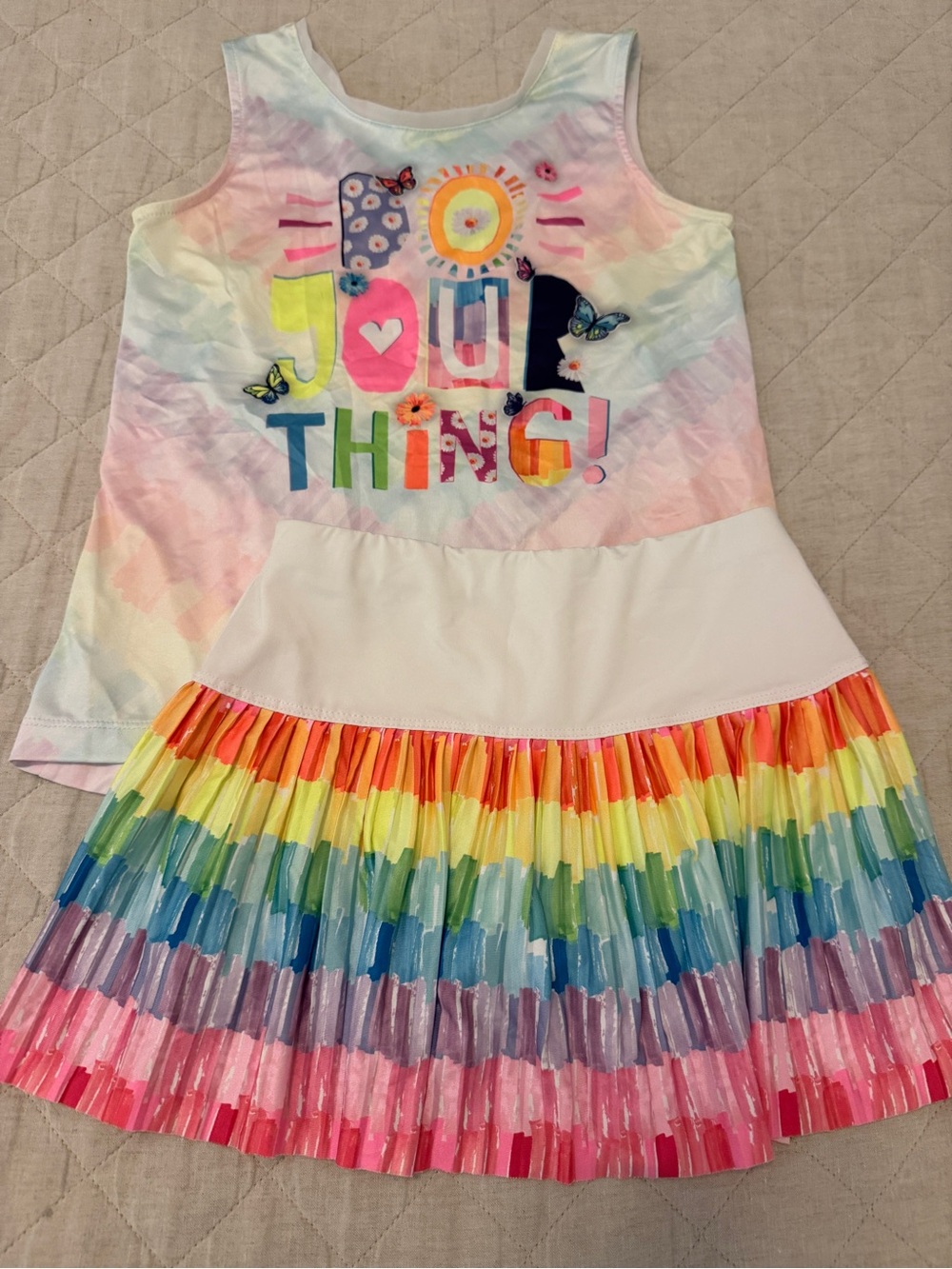 Lucky In Love: Girls Colorful Rainbow Pleated Skirt & 'Do Your Thing' Tank